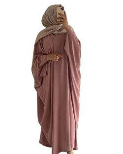 RUIG Damen Kleid Muslimische Gebet Abaya Islamische Robe Maxi Afrikanischer Kaftan Türkei Islam Dubai Türkei Kleid in voller Länge ohne Hijab, Rosa Ohne Hijab, Einheitsgröße von RUIG
