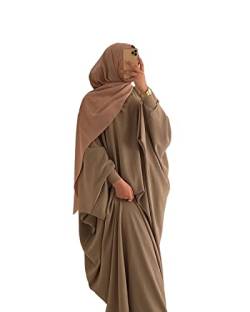 RUIG Damen Kleid Muslimische Gebet Abaya Islamische Robe Maxi Afrikanischer Kaftan Türkei Islam Dubai in voller Länge mit Hijab, Khaki Einheitsgröße von RUIG