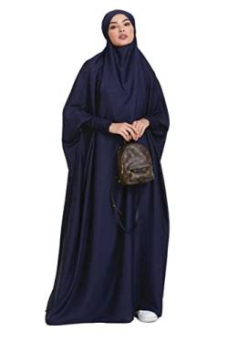 RUIG Frauen Kleid muslimisches Gebet Abaya islamische Robe Maxi afrikanischer Kaftan Türkei Islam Dubai Türkei Kleid in voller Länge mit Hijab, Dunkelblau, Einheitsgröße von RUIG