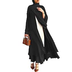 RUIG Frauen Muslimisches Gebet Chiffon Offenes Kleid Abaya Dubai Türkei Islam Kaftan islamischer Ramadan Eid Mubarak Frauen Robe, Schwarz mit Hijab, S von RUIG
