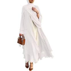 RUIG Frauen Muslimisches Gebet Chiffon Offenes Kleid Abaya Dubai Türkei Islam Kaftan islamischer Ramadan Eid Mubarak Frauen Robe, Weiß mit Hijab, XXL von RUIG