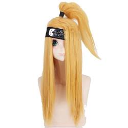 Anime Deidara Cosplay Yellow Long Wig Heat-resistant Fiber Hair + Wig Cap+ Headband Party Props Men Role Play Women von RUIRUICOS