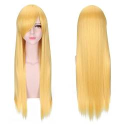 Anime Long Straight Cosplay Wig With Bangs Halloween Costume Blonde Red Black Blue Purple Grey Hair Wigs For Women OneSize yellow von RUIRUICOS