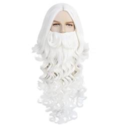 Santa Claus Wig and Beard Synthetic Hair Short Cosplay Wigs for Men Women White Hairpiece Accessories Hat von RUIRUICOS