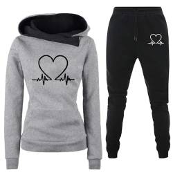 RUIRUILICO Heartbeat Jogginganzug Damen Trainingsanzug Set Zweiteiler Kapuzenpullover und Jogginghose Nicki Hausanzug Damen Kuschelig Warm Tracksuit Laufhose Damen Sportbekleidung für Damen von RUIRUILICO