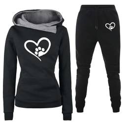 RUIRUILICO Heartbeat Jogginganzug Damen Trainingsanzug Set Zweiteiler Kapuzenpullover und Jogginghose Nicki Hausanzug Damen Kuschelig Warm Tracksuit Laufhose Damen Sportbekleidung für Damen von RUIRUILICO