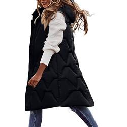 RUIRUILICO Steppweste Damen Lang Daunenweste mit Kapuze Leichte Ärmellose Wintermantel Lässiger Longweste Gefütterte Winddicht Übergangsjacke Herbst Winter Warm Weste mit ReißVerschluss Steppjacke von RUIRUILICO