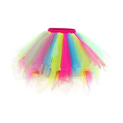 RUIRUILICO Tüllrock Damen Tütü Elastische Taille Tüll Rock Erwachsene Bunte Tutu Minirock Ballett Mini Skirt Karneval Kostüm 50er Jahre Outfit von RUIRUILICO