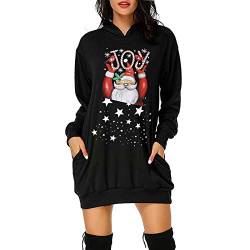 RUIRUILICO Weihnachtskleid Damen Weihnachten Hoodie Rundhals Langarm Weihnachts Sweatshirt Hässlicher Weihnachtspullover Weihnachtskleider Pullover Weinglas Druck Weihnachts Pulli für Xmas Party von RUIRUILICO