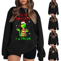 RUIRUILICO Weihnachtspullover Damen Grinch Weihnachten Pullover 3D Muster Lustig Weihnachtspulli Hässlicher Christmas Sweatshirt Rundhals Langarm Longpullover für Weihnachten Festlich Party von RUIRUILICO