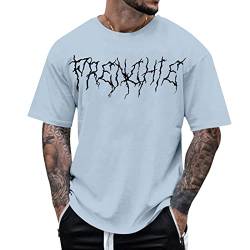 Oversized Tshirt Herren Rundhals Kurzarm Lose Sommer Oberteile Mode T-Shirt mit Los Angeles Grafik Kreativen Buchstaben Vintage Drucken Streetwear Sport Casual Lang Tops von RUITOTP