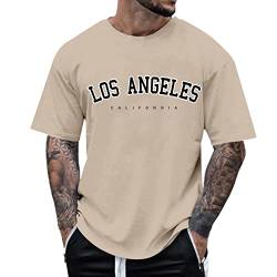 Oversized Tshirt Herren Rundhals Kurzarm Lose Sommer Oberteile Mode T-Shirt mit Los Angeles Grafik Kreativen Buchstaben Vintage Drucken Streetwear Sport Casual Lang Tops von RUITOTP