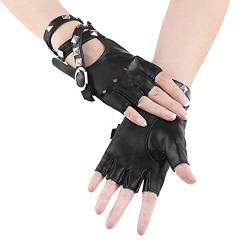 1 Paar Damen Punk Rock Nieten Handschuhe Fingerlose Gothic PU Leder Sexy Disco Tanz Handschuhe Halber Finger Fahren für Halloween Cosplay Rock-and-Roll Hip Hop Performance Party Pole Dance Motorrad von RUIXIA