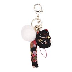 Maneki-Neko Schlüsselanhänger Pendant Netter glücklicher Katze Keychain Anhänger Weiches Faux Pelz Ball Handtaschen Dekoration Geschenk von RUIXIB