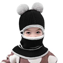 RUIXIB Baby Hüte Wintermütze mit Schal Strickmütze Ohren Schalmütze Warm Haube Kapuze Mütze Beanie Hut mit Niedlich Bommel Winter Schlupfmütze für Jungen Mädchen 2-6 Jahre von RUIXIB