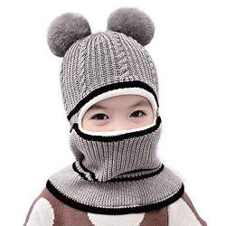 RUIXIB Baby Hüte Wintermütze mit Schal Strickmütze Ohren Schalmütze Warm Haube Kapuze Mütze Beanie Hut mit Niedlich Bommel Winter Schlupfmütze für Jungen Mädchen 2-6 Jahre von RUIXIB