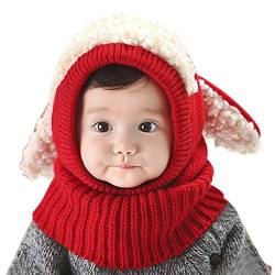 Winter Baby Mütze Schal Set, Unisex Strickmütze Schalmütze Wintermütze Cartoons Tier Welpe Hüte Warme Verdicken Earflap Kappe Haube Kapuze Schal für Jungen Mädchen 6-48 Monate von RUIXIB