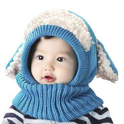 Winter Baby Mütze Schal Set, Unisex Strickmütze Schalmütze Wintermütze Cartoons Tier Welpe Hüte Warme Verdicken Earflap Kappe Haube Kapuze Schal für Jungen Mädchen 6-48 Monate von RUIXIB