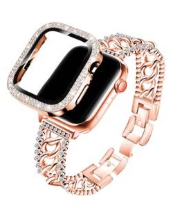 RUIXTIPAD Armband für Apple Watch, Damen, 38 mm, Schmuckarmband, Metallarmband, glitzernde Edelstahl-Armbänder mit Diamant-Strass-Hülle für iWatch Serie 3/2/1, Roségold von RUIXTIPAD