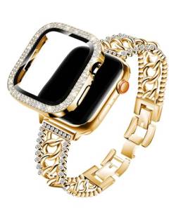 RUIXTIPAD Armband für Apple Watch, Damen, 40 mm, Schmuckarmband, Metallarmband, glitzernd, Edelstahl-Armbänder mit Diamant-Strass-Hülle, für iWatch SE Serie 6/5/4, Gold von RUIXTIPAD