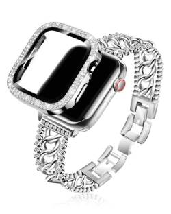 RUIXTIPAD Armband für Apple Watch, Damen, 40 mm, Schmuckarmband, Metallarmband, glitzernd, Edelstahl-Armbänder mit Diamant-Strass-Hülle, für iWatch SE Serie 6/5/4, Silber von RUIXTIPAD
