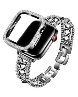 RUIXTIPAD Armband für Apple Watch, Damen, 44 mm, Schmuckarmband, Metallarmband, glitzerndes Edelstahl-Armband mit Diamant-Strass-Hülle für iWatch SE Serie 6/5/4, Schwarz von RUIXTIPAD