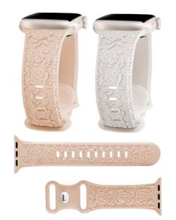 RUIXTIPAD Armband mit Blumenprägung für Damen, 40 mm, 38 mm, 41 mm, Silikon-Gravur, Uhrenarmband für iWatch Serie Ultra SE 9, 8, 7, 6, 5, 4, 3, 2, 1, Milktea + Starlight, 2 Stück von RUIXTIPAD