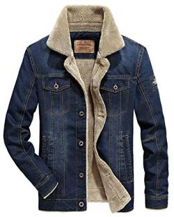 Jeansjacke Herren Mantel Plus Winter Denim Jacket Gefütterte Jeans Jacke mit Fell Mantel Warme Winterjacke (Large, Blau) von RUIYUNS