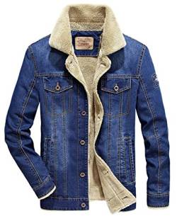 RUIYUNS Jeansjacke Herren Mantel Plus Winter Denim Jacket Gefütterte Jeans Jacke mit Fell Mantel Warme Winterjacke (Large, Hellblau) von RUIYUNS