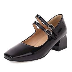 RUKOEVIM Mode Damen Chunky Heels Pumps Square Geschlossen Pumps Dress Low Heeled Pumps Buro Arbeit Schuhe Church Hochzeit Pumps Lack Black Size 43 von RUKOEVIM