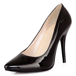 RUKOEVIM Mode Damen Pointed Toe Höhe Ferse Ohne Verschluss Stiletto Pumps Klassischer Buro Damen Heels Dressy Pumps Schuhe Lack Black 45 von RUKOEVIM