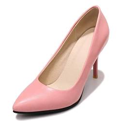 RUKOEVIM Mode Damen Pointed Toe Höhe Ferse Ohne Verschluss Stiletto Pumps Klassischer Buro Damen Heels Dressy Pumps Schuhe Lack Pink 46 von RUKOEVIM