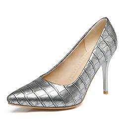 RUKOEVIM Mode Damen Pointed Toe Höhe Ferse Ohne Verschluss Stiletto Pumps Klassischer Buro Damen Heels Dressy Pumps Schuhe Lack Silver 47 von RUKOEVIM