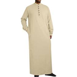 RUMAOZIA Arabische Kleidung Herren Muslim Kaftan Abaya Herren Langarm Mittlerer Osten Saudi-arabische Bademäntel Kleider Gebetskleidung für Männer Baumwolle Leinen Kleider Ethno Muslim Thobe von RUMAOZIA