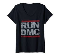 Run DMC Offizielles Grunge-Logo T-Shirt mit V-Ausschnitt von RUN--DMC