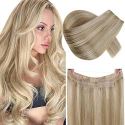 RUNATURE Blond Wire Hair Extensions 50cm Extensions Echthaar Mit Draht Unsichtbare Haar Extensions Echthaar 100g #16P22 von RUNATURE