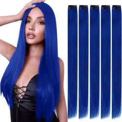 RUNATURE Invisible Clip in Extensions Echthaar Blau Extensions Echthaar Blau Echthaar Extensions Clip 50cm Blau Gerade 25g 5Pcs von RUNATURE