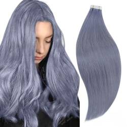 RUNATURE Tape in Echthaar Extensions Blue 50cm/20 Zoll Remy Tape Extensions Echthaar Bunte Tape in Haarverlangerung Echthaar 25g 10stuck Farbe #LightBlue von RUNATURE