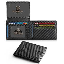 RUNBOX Geldbörse für Herren, schlankes RFID-Leder, 2 Ausweisfenster, mit Geschenkbox, Carbon Black-neu, medium, Minimalistisch von RUNBOX