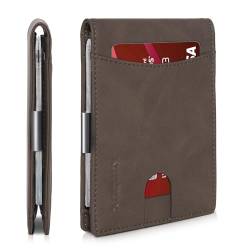 RUNBOX Schlanke Geldklammer Brieftaschen für Männer RFID Blockierung 11 Kartenhalter Minimalistisch Klein Leder Bifold Herren Fronttasche Geldbörse Geschenkbox, Crazy Horse Coffee-neu, Minimalistisch von RUNBOX