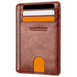 RUNBOX Slim Card Holder Wallet for Men Leather Minimalist RFID Blocking Front Pocket Women Gift Box, Braun, Minimalistisch von RUNBOX