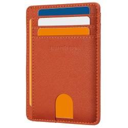 RUNBOX Slim Card Holder Wallet for Men Leather Minimalist RFID Blocking Front Pocket Women Gift Box, Cross Brown, Minimalistisch von RUNBOX