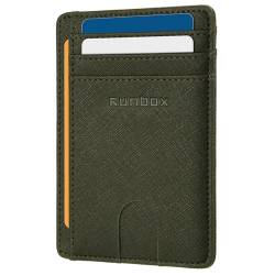 RUNBOX Slim Card Holder Wallet for Men Leather Minimalist RFID Blocking Front Pocket Women Gift Box, Cross Green, Minimalistisch von RUNBOX