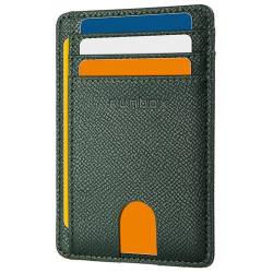 RUNBOX Slim Card Holder Wallet for Men Leather Minimalist RFID Blocking Front Pocket Women Gift Box, HERM NEW-Palm Lines Grün, Minimalistisch von RUNBOX
