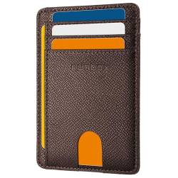 RUNBOX Slim Card Holder Wallet for Men Leather Minimalist RFID Blocking Front Pocket Women Gift Box, HERM NEW-Palm Lines Kaffee, Minimalistisch von RUNBOX