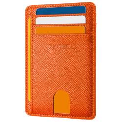 RUNBOX Slim Card Holder Wallet for Men Leather Minimalist RFID Blocking Front Pocket Women Gift Box, HERM NEW-Palm Lines Orange, Minimalistisch von RUNBOX