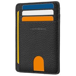 RUNBOX Slim Card Holder Wallet for Men Leather Minimalist RFID Blocking Front Pocket Women Gift Box, Litschi Schwarz, Minimalistisch von RUNBOX