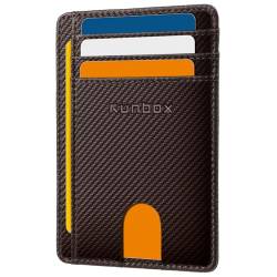 RUNBOX Slim Card Holder Wallet for Men Leather Minimalist RFID Blocking Front Pocket Women Gift Box, Moderner Kaffee, Minimalistisch von RUNBOX