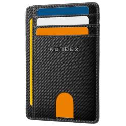 RUNBOX Slim Card Holder Wallet for Men Leather Minimalist RFID Blocking Front Pocket Women Gift Box, Modernes Schwarz, Minimalistisch von RUNBOX