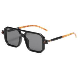 RUNHUIS Fashion Rechteck Sonnenbrille für Herren Damen Vintage Doppelbalken Quadratische Gläser UV400-Schutz Brillen Schwarz/Grau von RUNHUIS